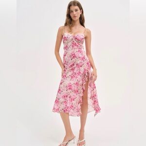 For Love & Lemons Angelina Pink Floral Lace Ruffle Dress size XL 10 12 Sundress